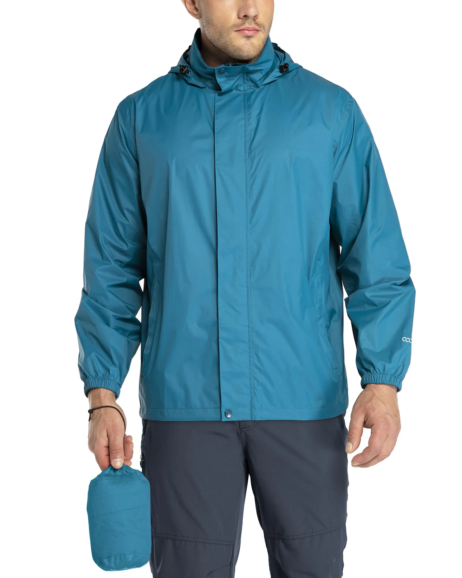 0.70 lbs 5000mm W/P Index 5000 Level Breathable Men's Packable Rain Shell Jacket with 4 Pockets