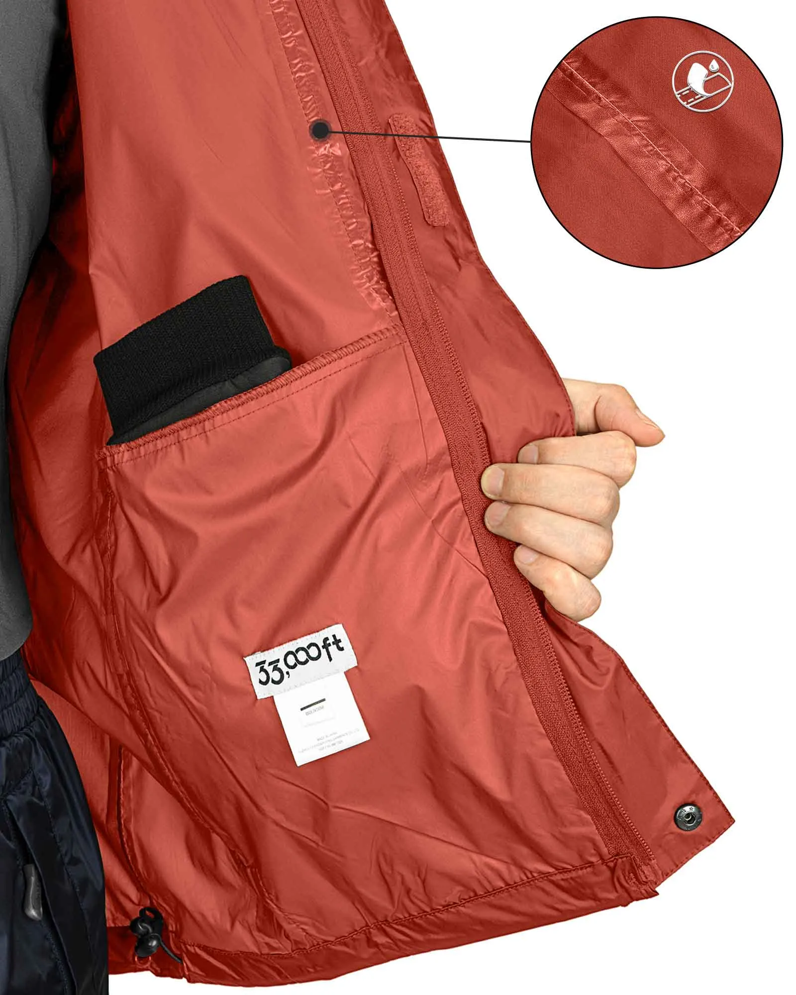 0.70 lbs 5000mm W/P Index 5000 Level Breathable Men's Packable Rain Shell Jacket with 4 Pockets