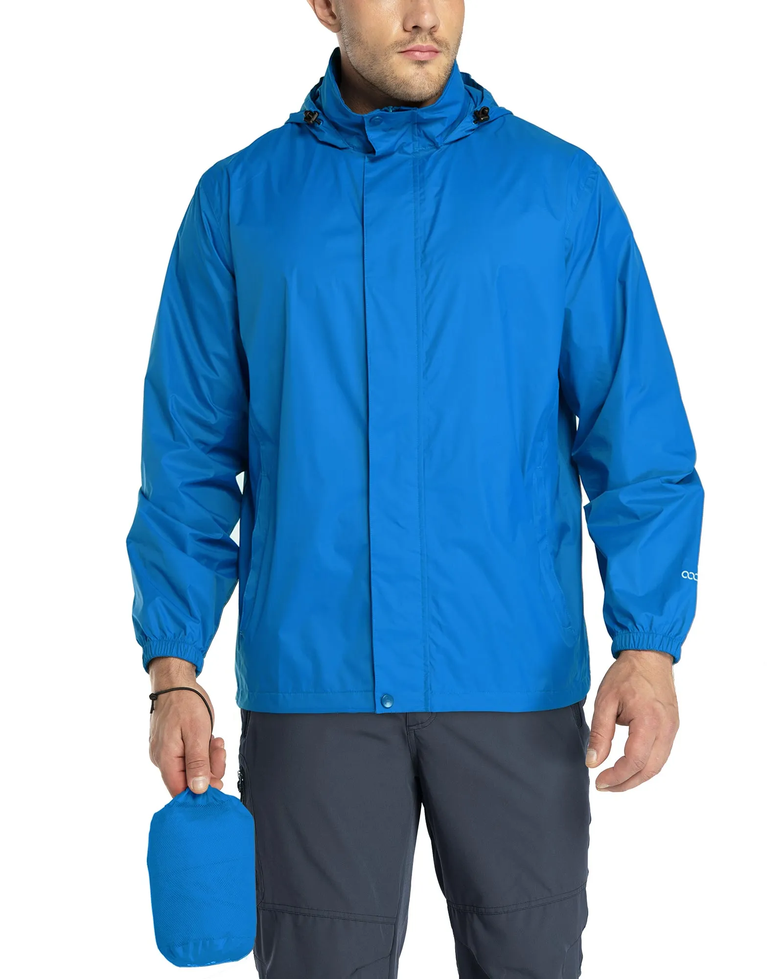 0.70 lbs 5000mm W/P Index 5000 Level Breathable Men's Packable Rain Shell Jacket with 4 Pockets