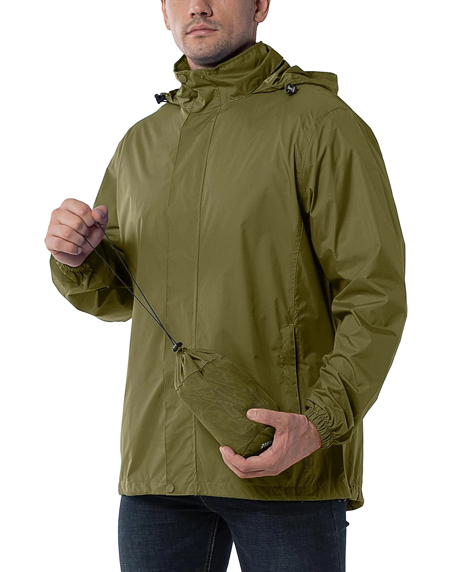 0.70 lbs 5000mm W/P Index 5000 Level Breathable Men's Packable Rain Shell Jacket with 4 Pockets