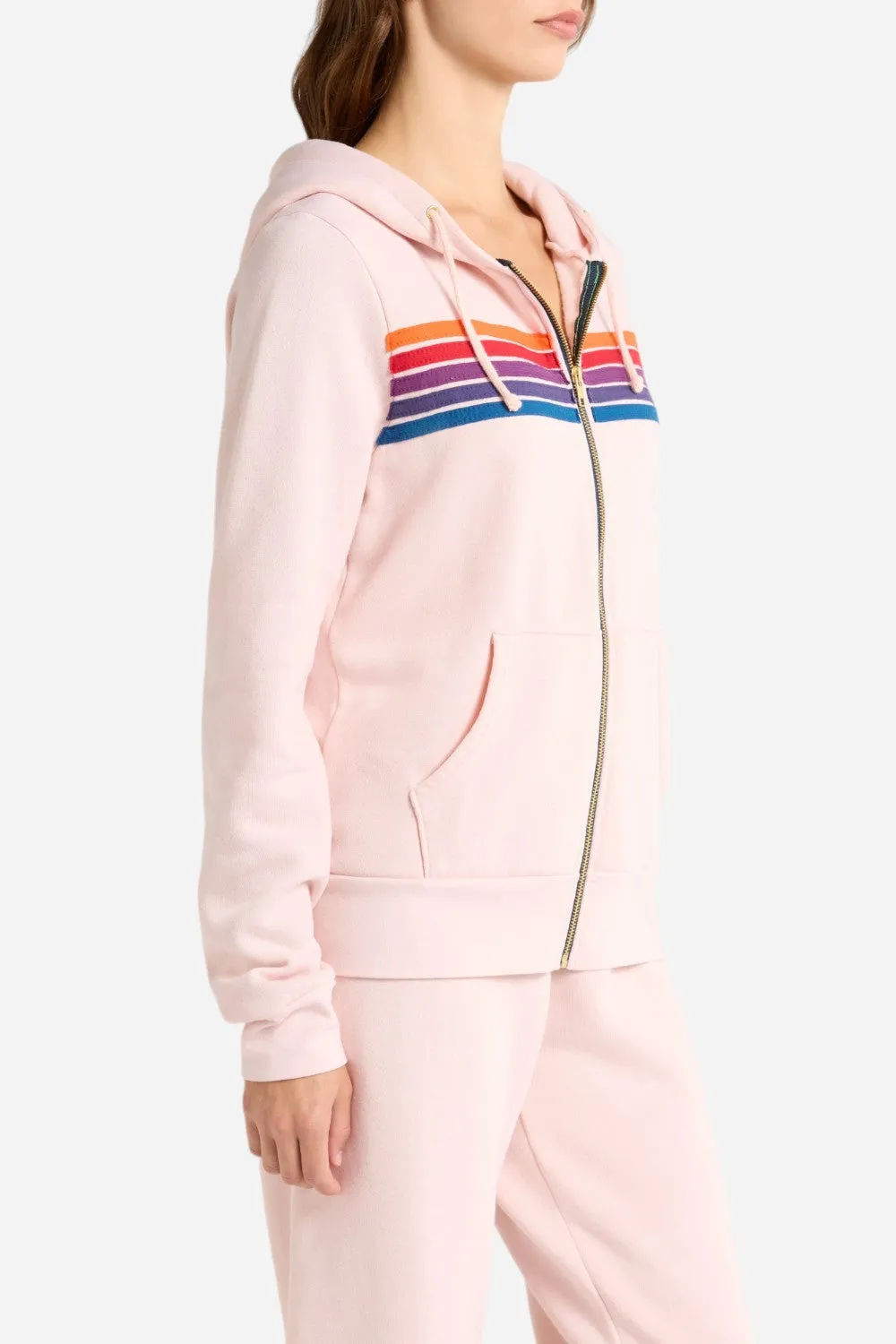 Aviator Nation 5 Stripe Zip Hoodie in Light Pink