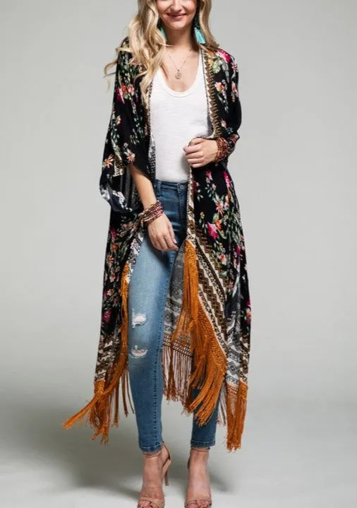 Back in Stock!! Bohemian Floral Print Fringe Kimono