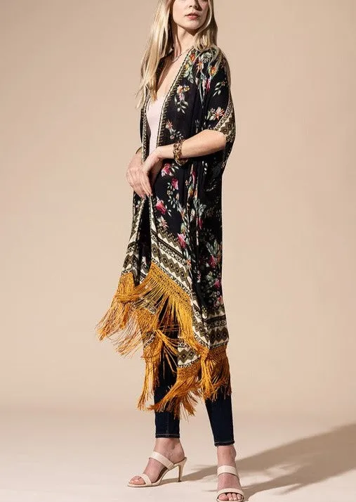 Back in Stock!! Bohemian Floral Print Fringe Kimono