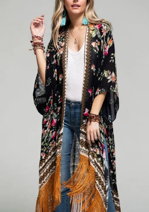 Back in Stock!! Bohemian Floral Print Fringe Kimono