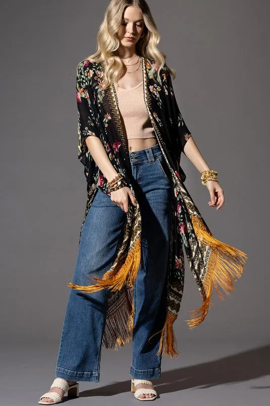 Back in Stock!! Bohemian Floral Print Fringe Kimono