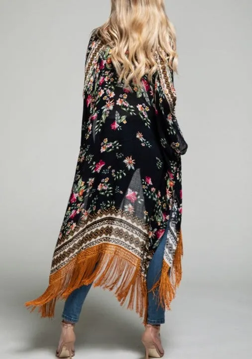 Back in Stock!! Bohemian Floral Print Fringe Kimono