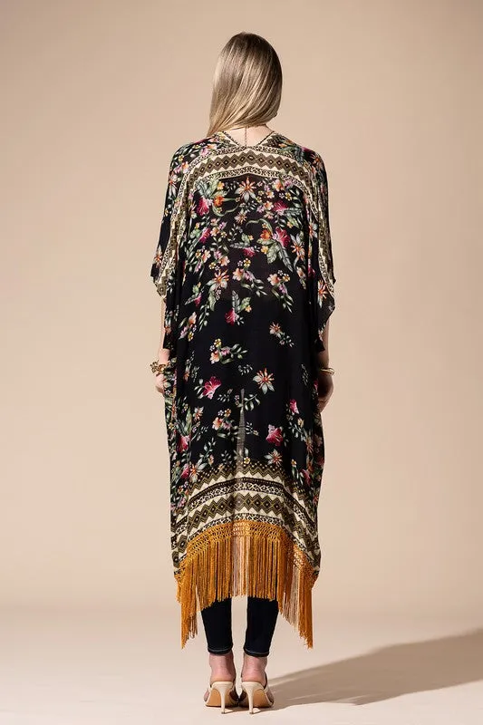 Back in Stock!! Bohemian Floral Print Fringe Kimono