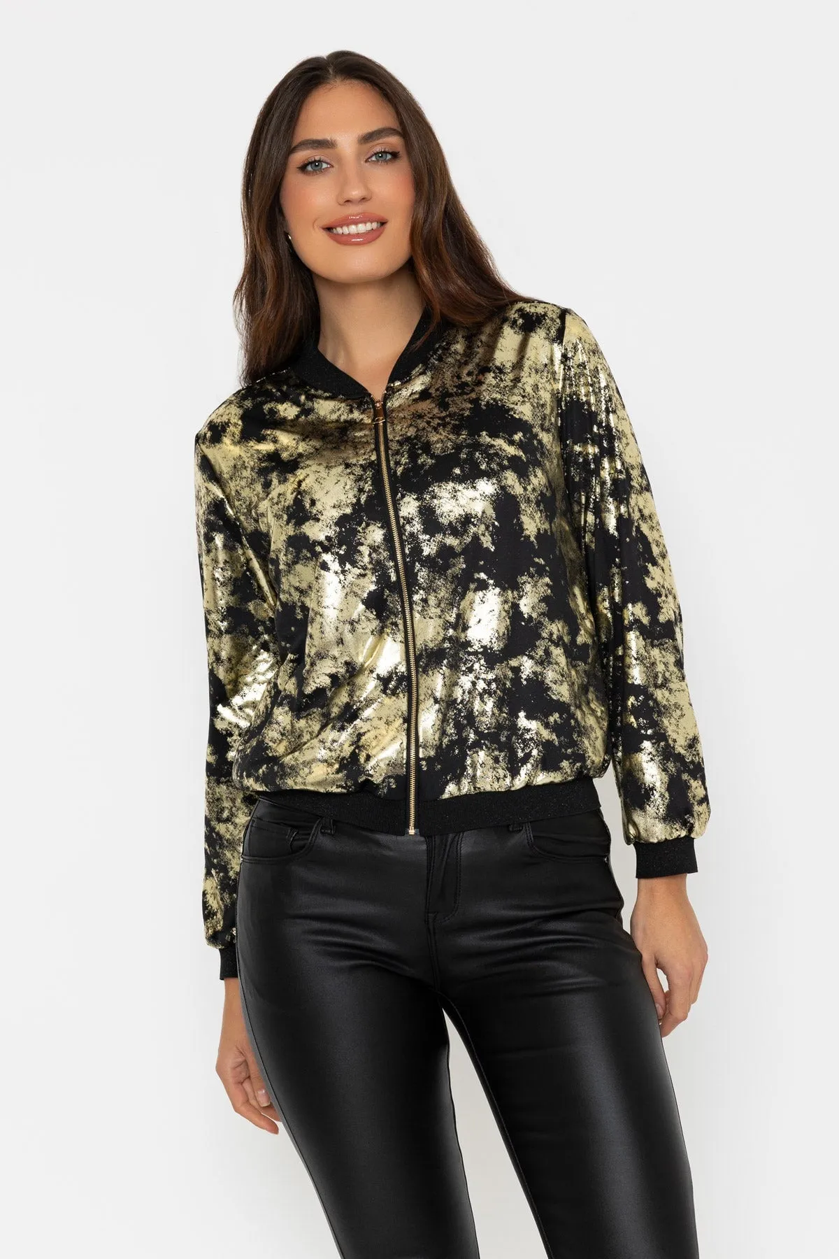 Black & Gold Metallic Bomber Jacket