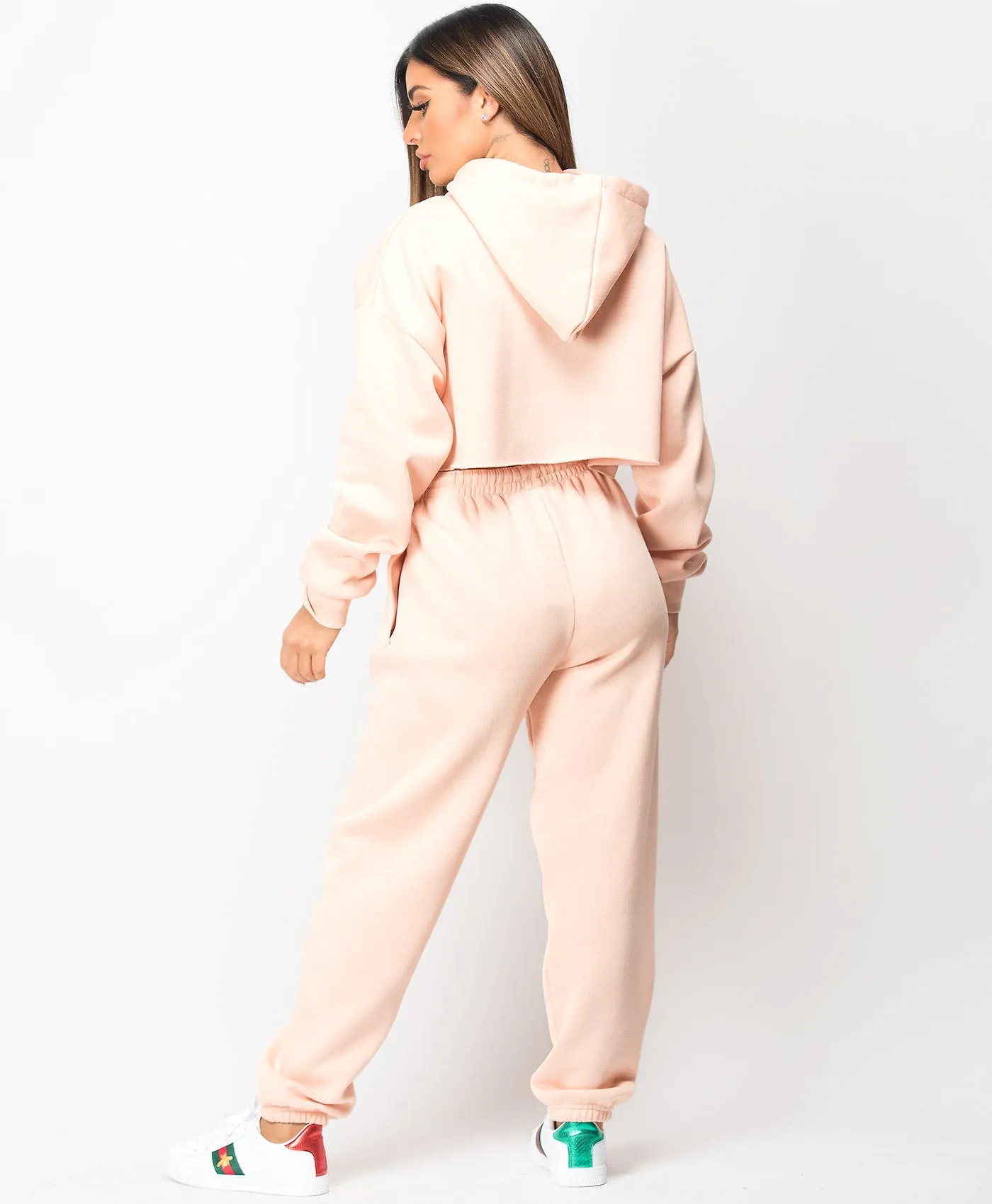 Blush Oversized Cropped Hoodie & Joggers Loungewear Set