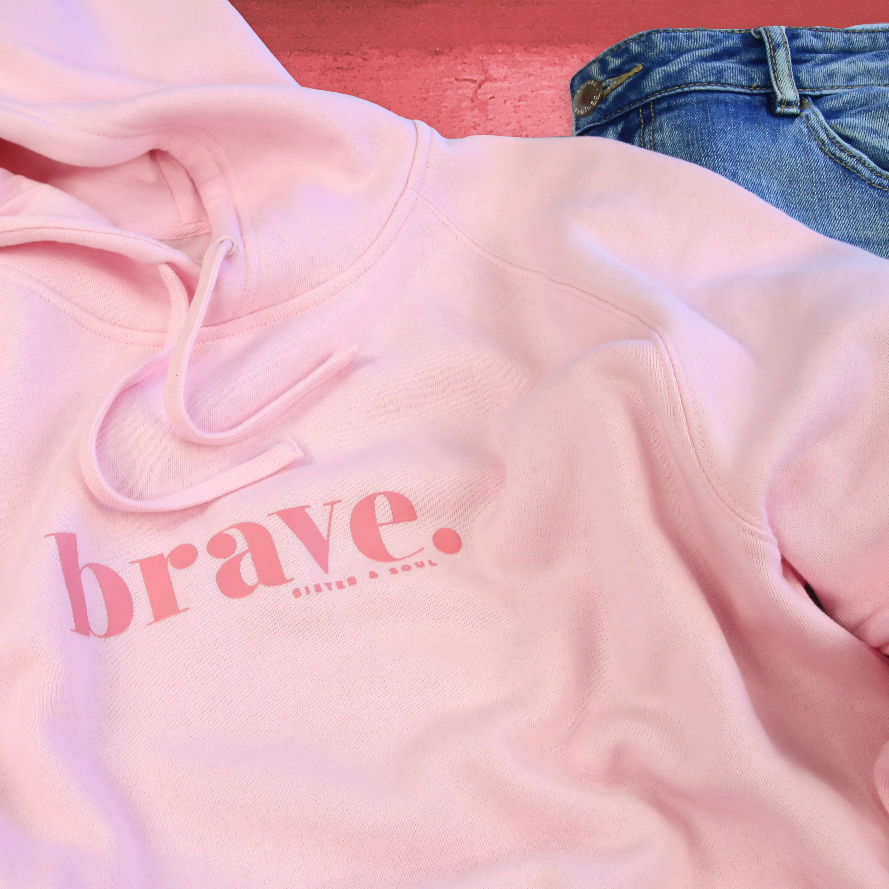 BRAVE HOODIE - Soft Pink with Pink Print