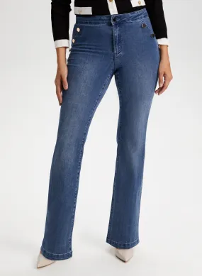 Button Detail Bootcut Jeans