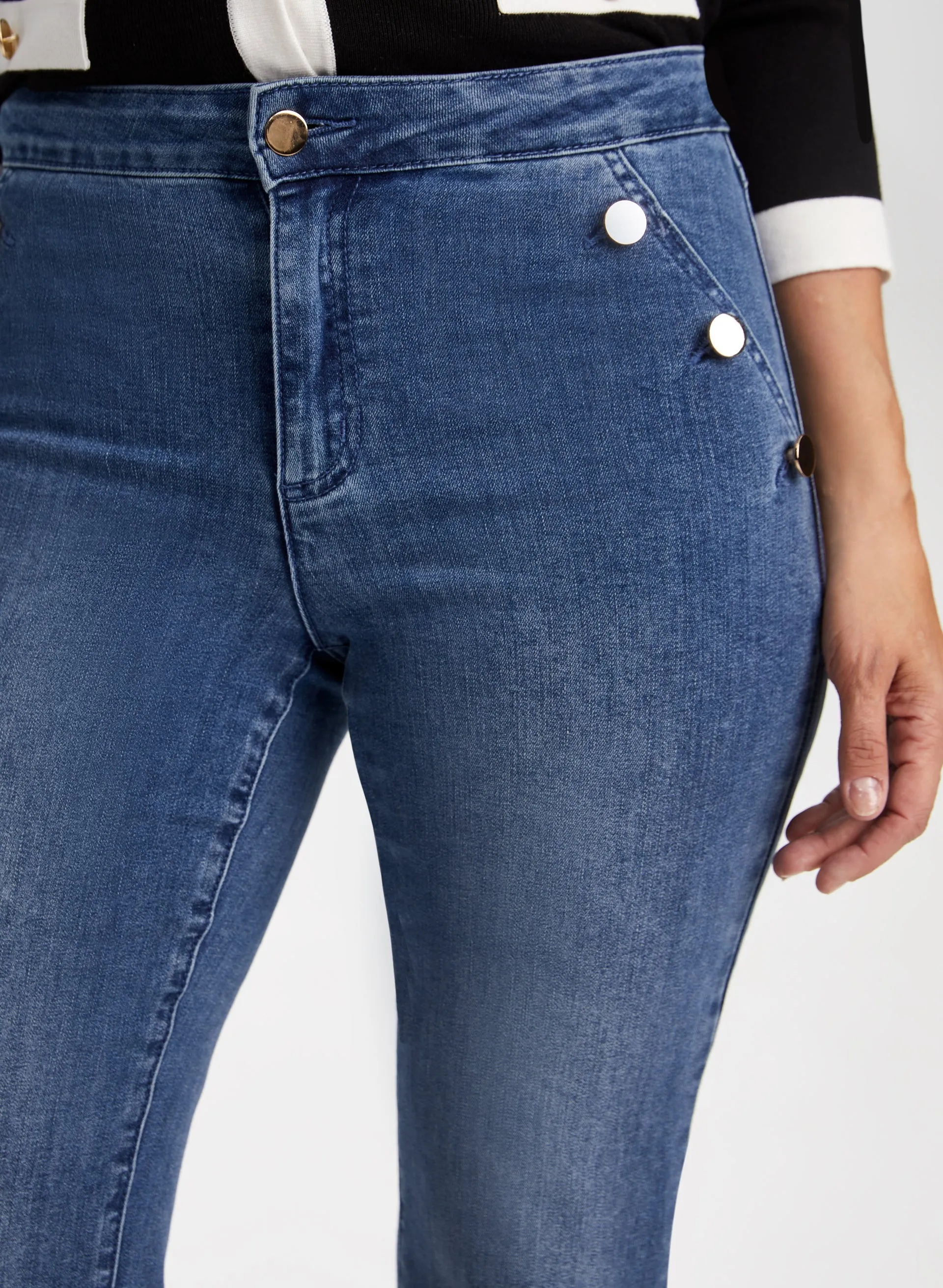 Button Detail Bootcut Jeans