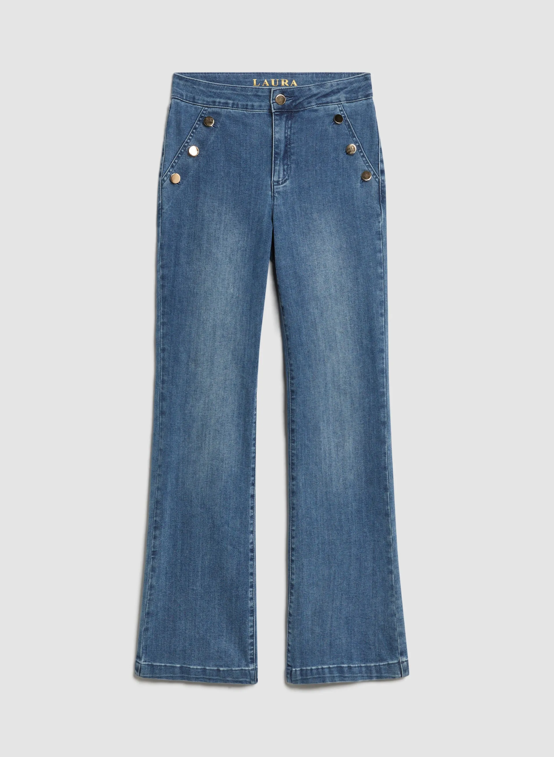 Button Detail Bootcut Jeans