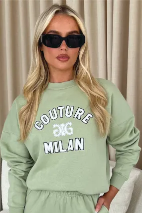 Couture Milan sage printed sweater premium essentials