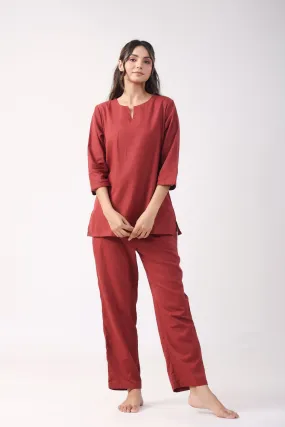 Crimson Comfort Cotton Loungewear Top Set