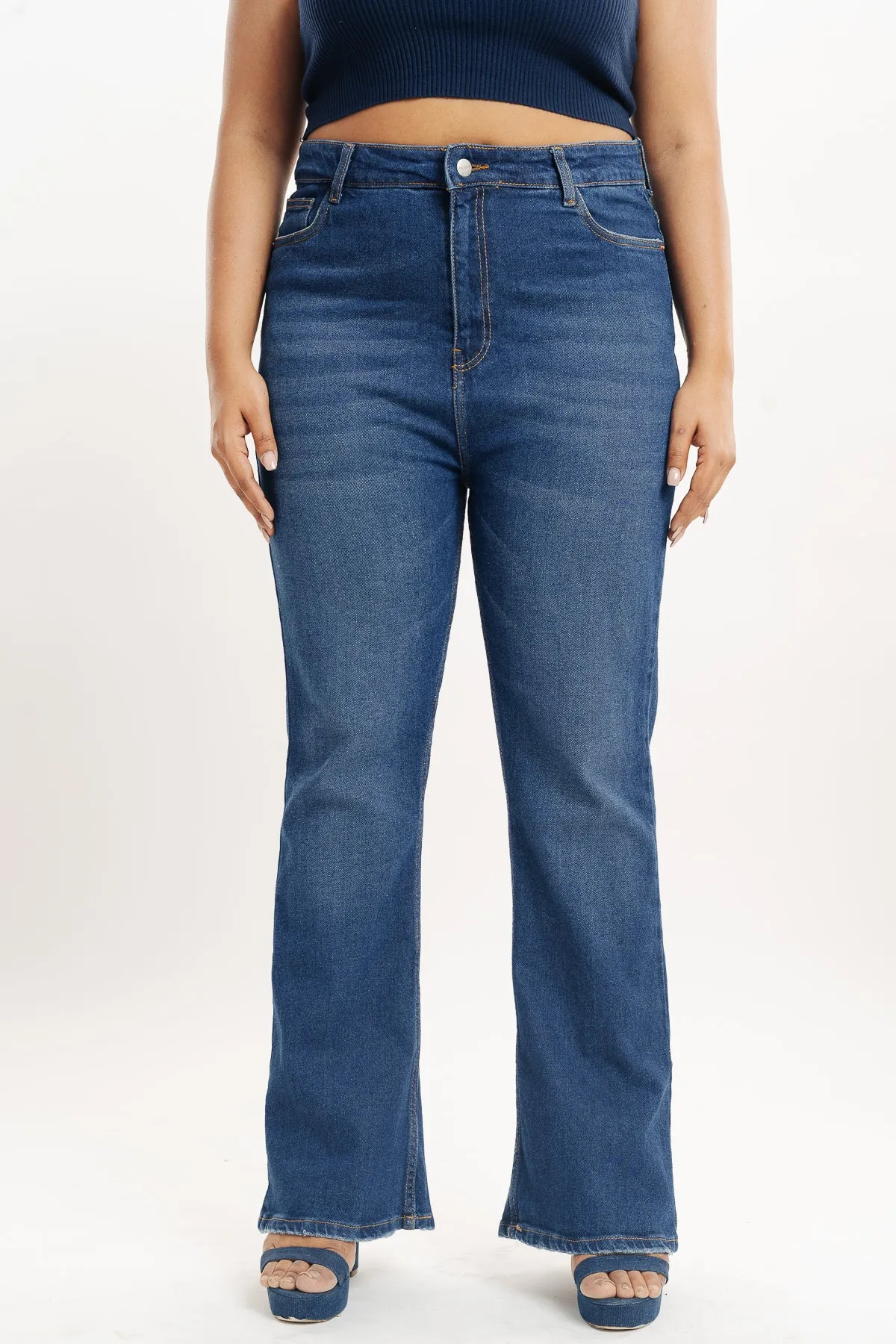 Curve Blue Tinted Bootcut Jeans