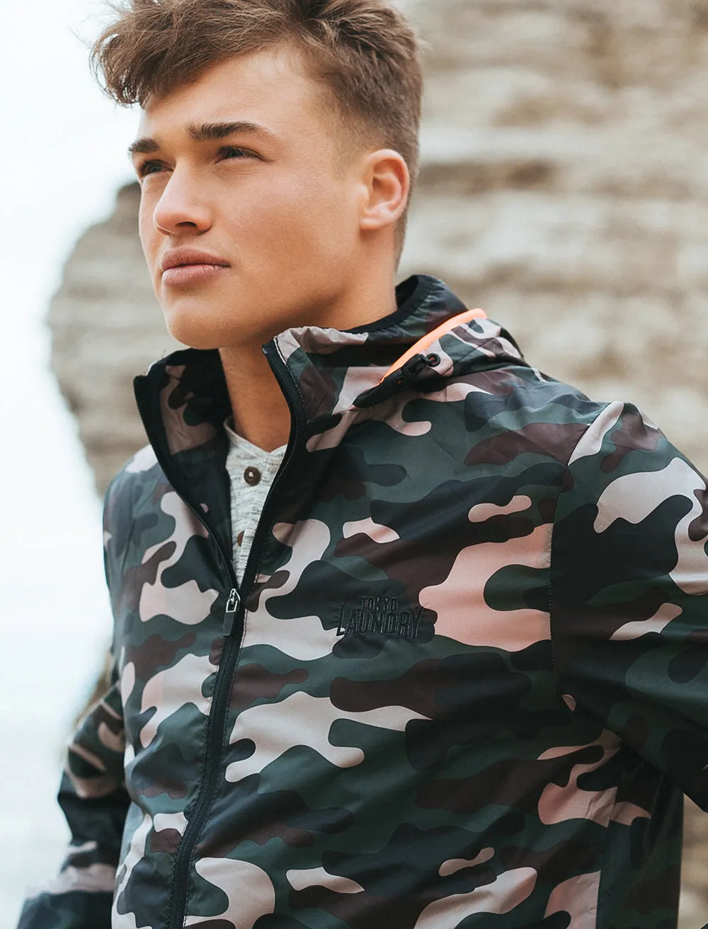 Dagenham Camouflage Print Windbreaker Jacket in Khaki - Tokyo Laundry