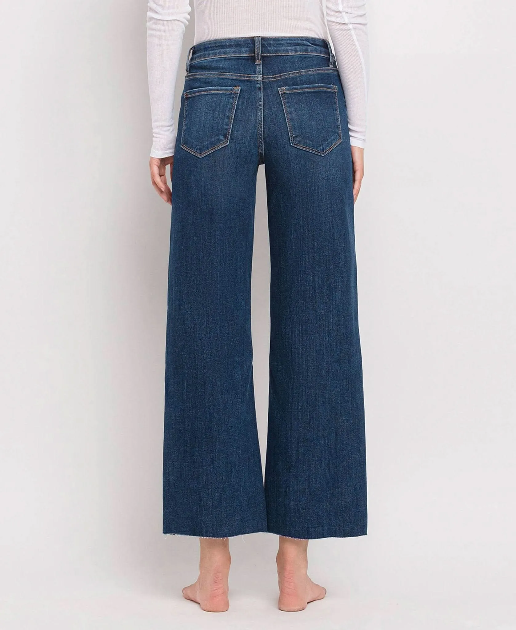 Dark Denim Tummy Control Mid Rise Wide Leg Jeans