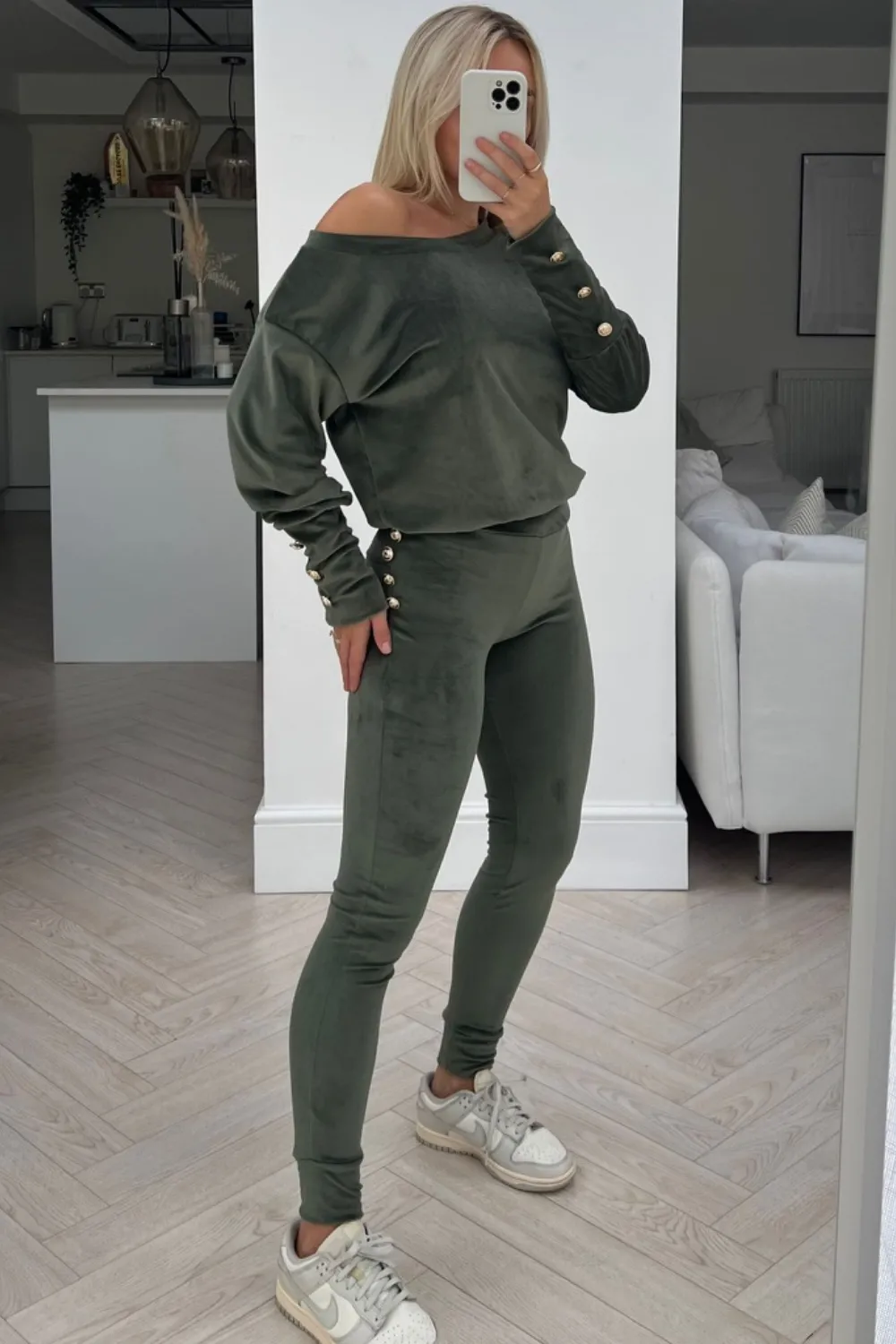 Dinah khaki velour loungewear set