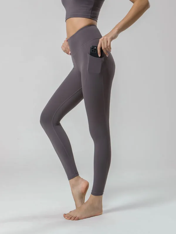 Double Sided Brushed Yoga Ninth Pants High Waist Pocket Sports Yoga Pants Women