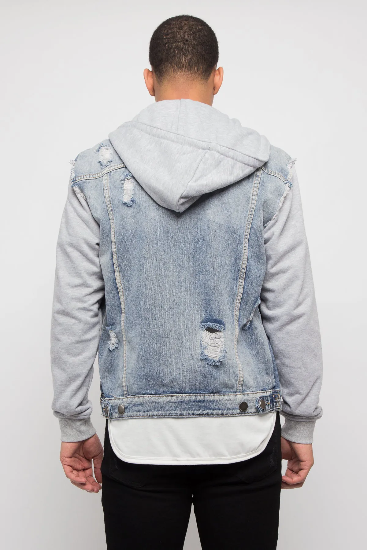 Fleece Denim Jacket with Hood