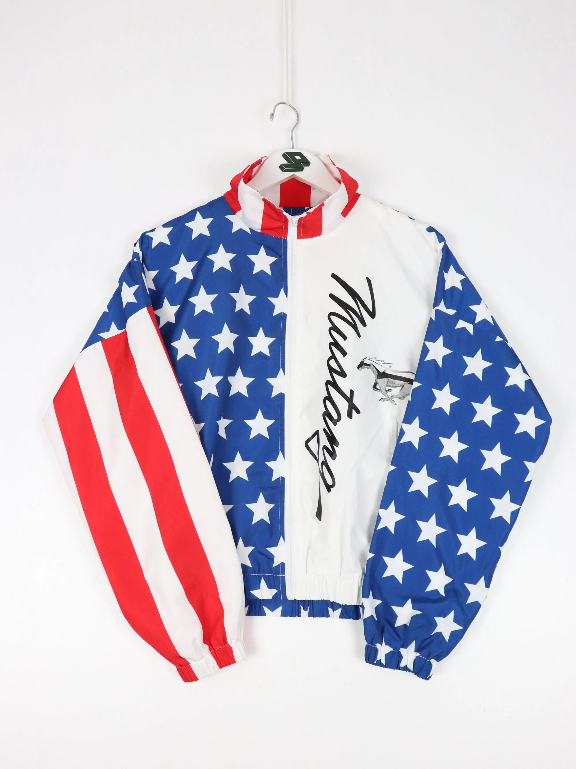 Forever 21 Ford Windbreaker Adult Small White USA Flag Stars Stripes Jacket