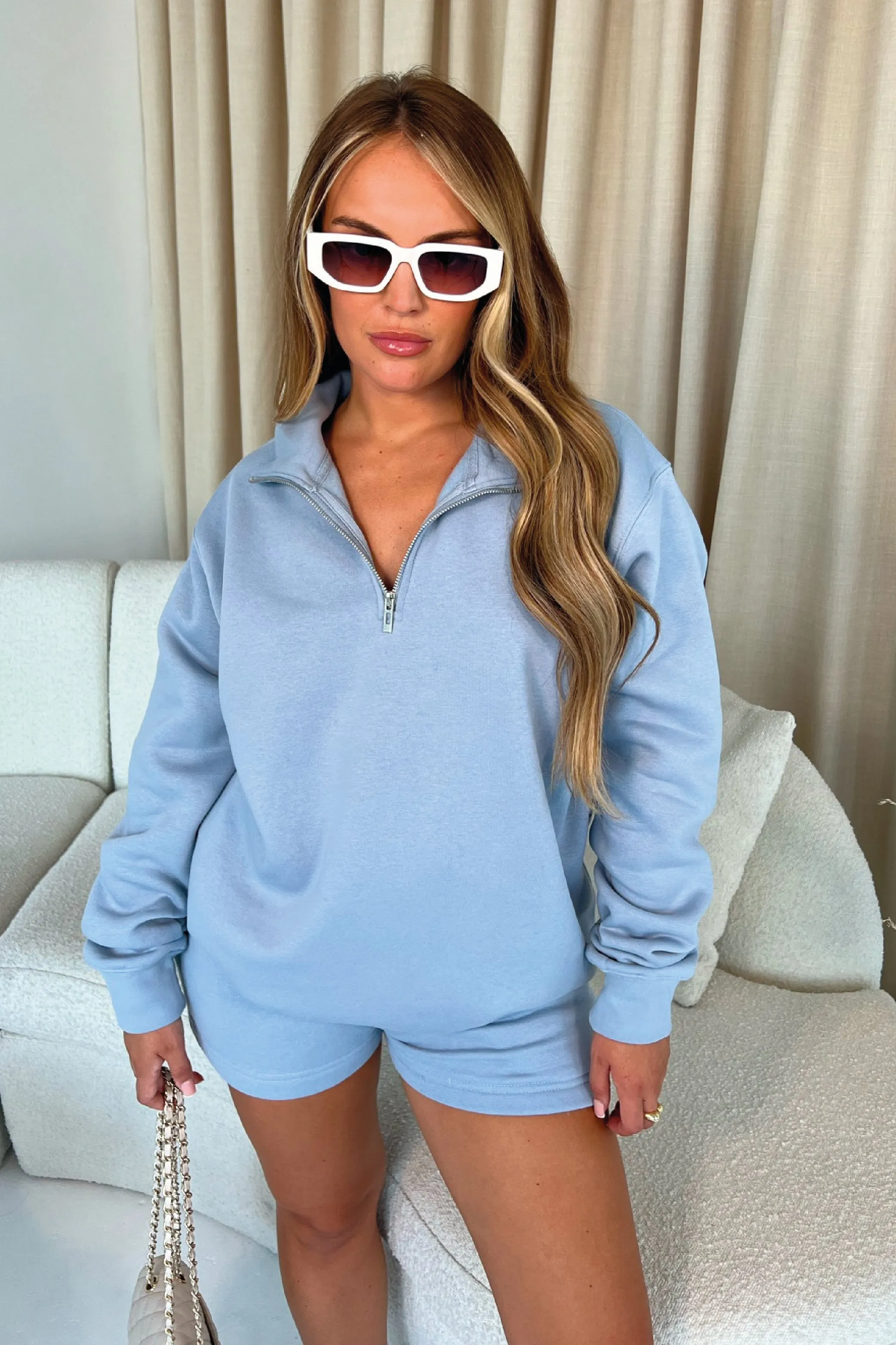 Glamify basics  baby blue 3/4 zip sweatshirt