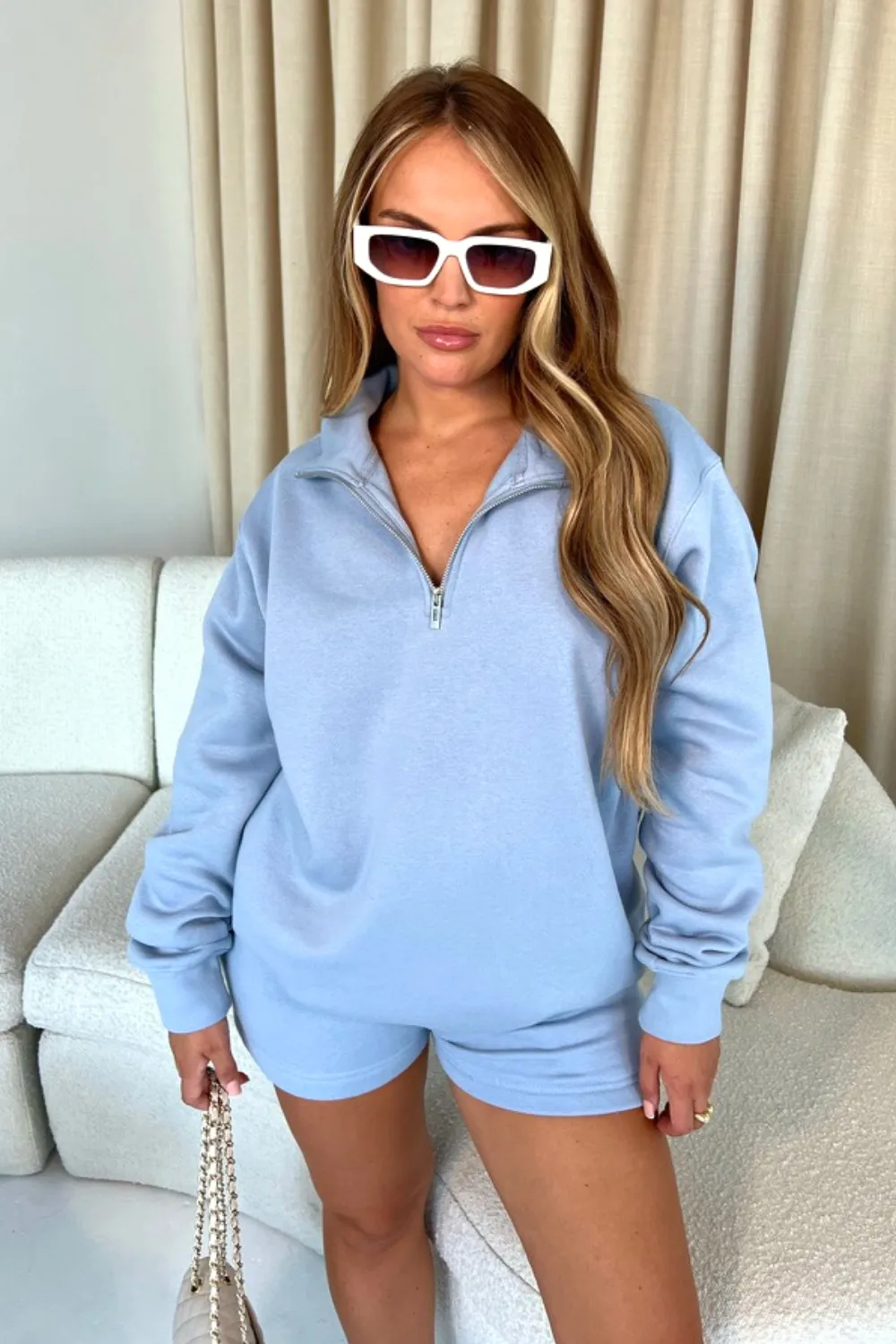 Glamify basics  baby blue 3/4 zip sweatshirt