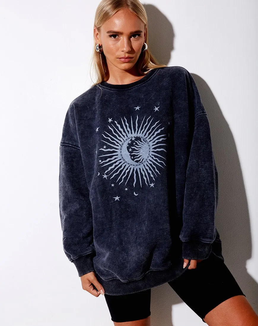 Glo Sweatshirt in Black Stone Wash Cosmos