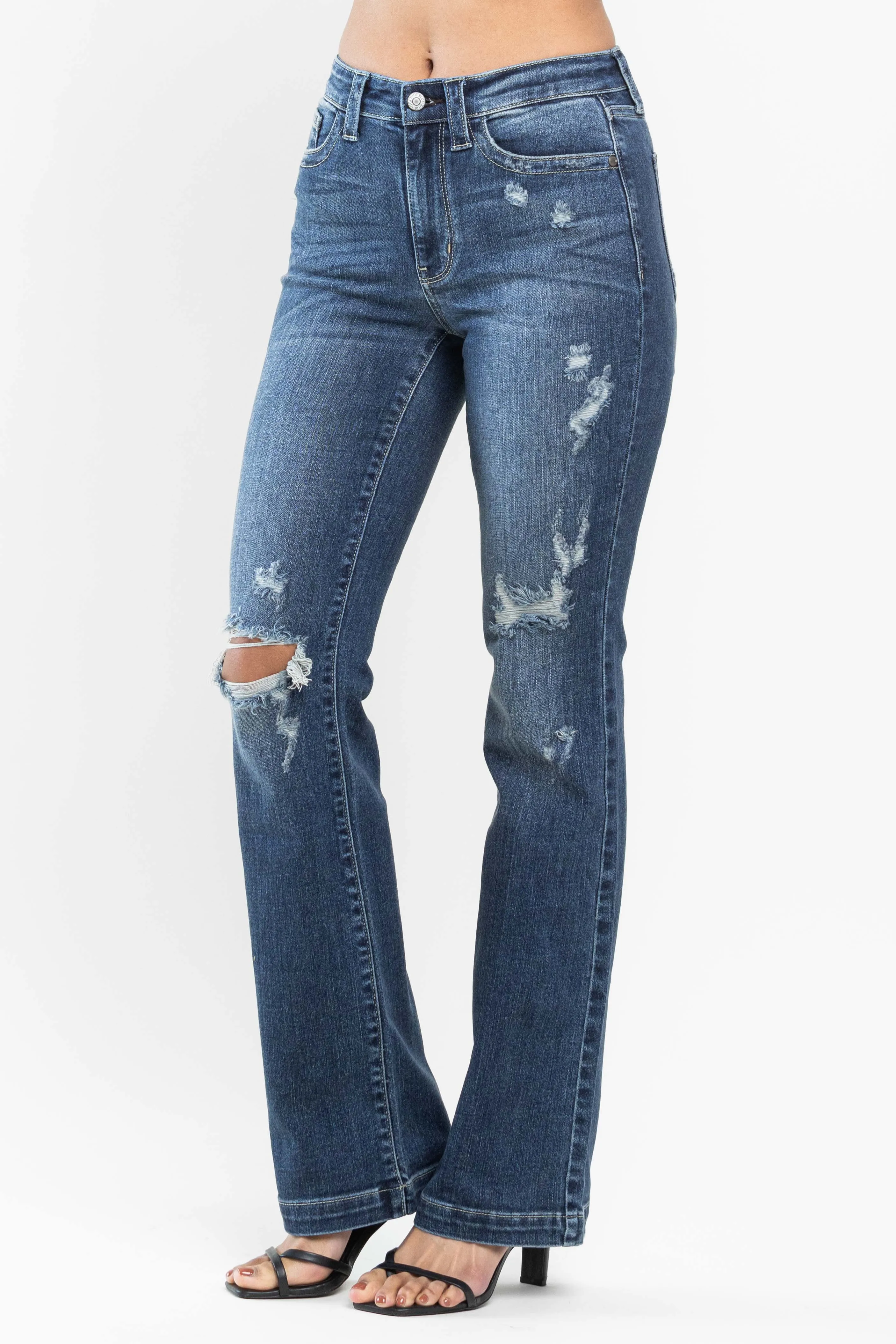 Hand Sand & Destroy Bootcut Mid-Rise Judy Blue Jeans