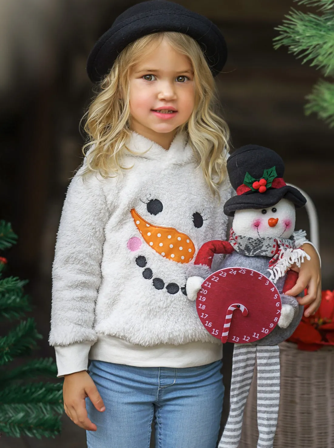 Happy Snowman Long Sleeve Fleece Hoodie