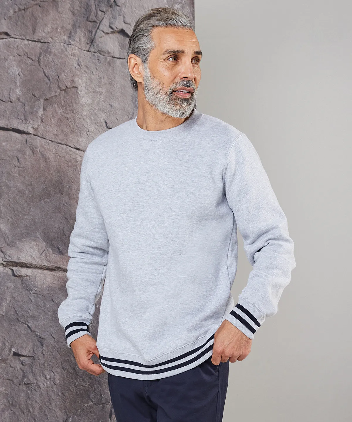 Heather Grey/Navy - Sweatshirt with striped cuffs