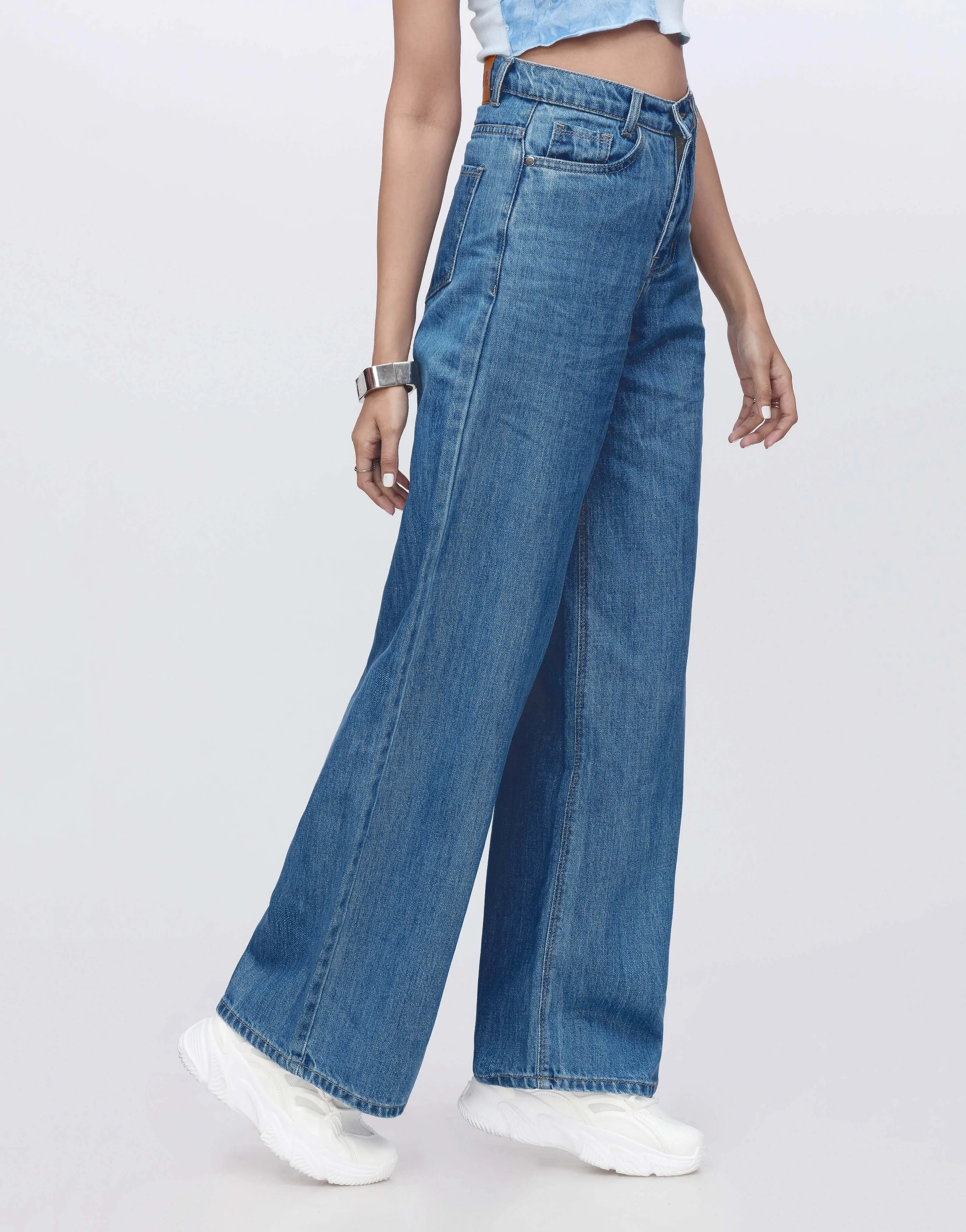 High Rise Wide Leg Jeans Stone Blue