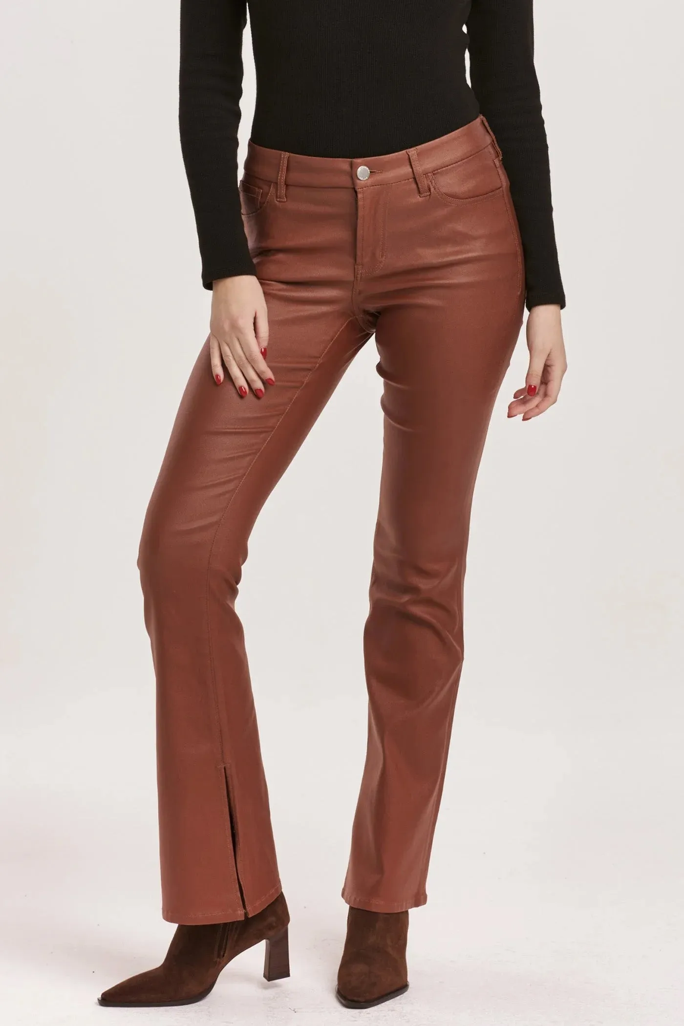 JAXTYN HIGH RISE BOOTCUT LEATHER PANTS