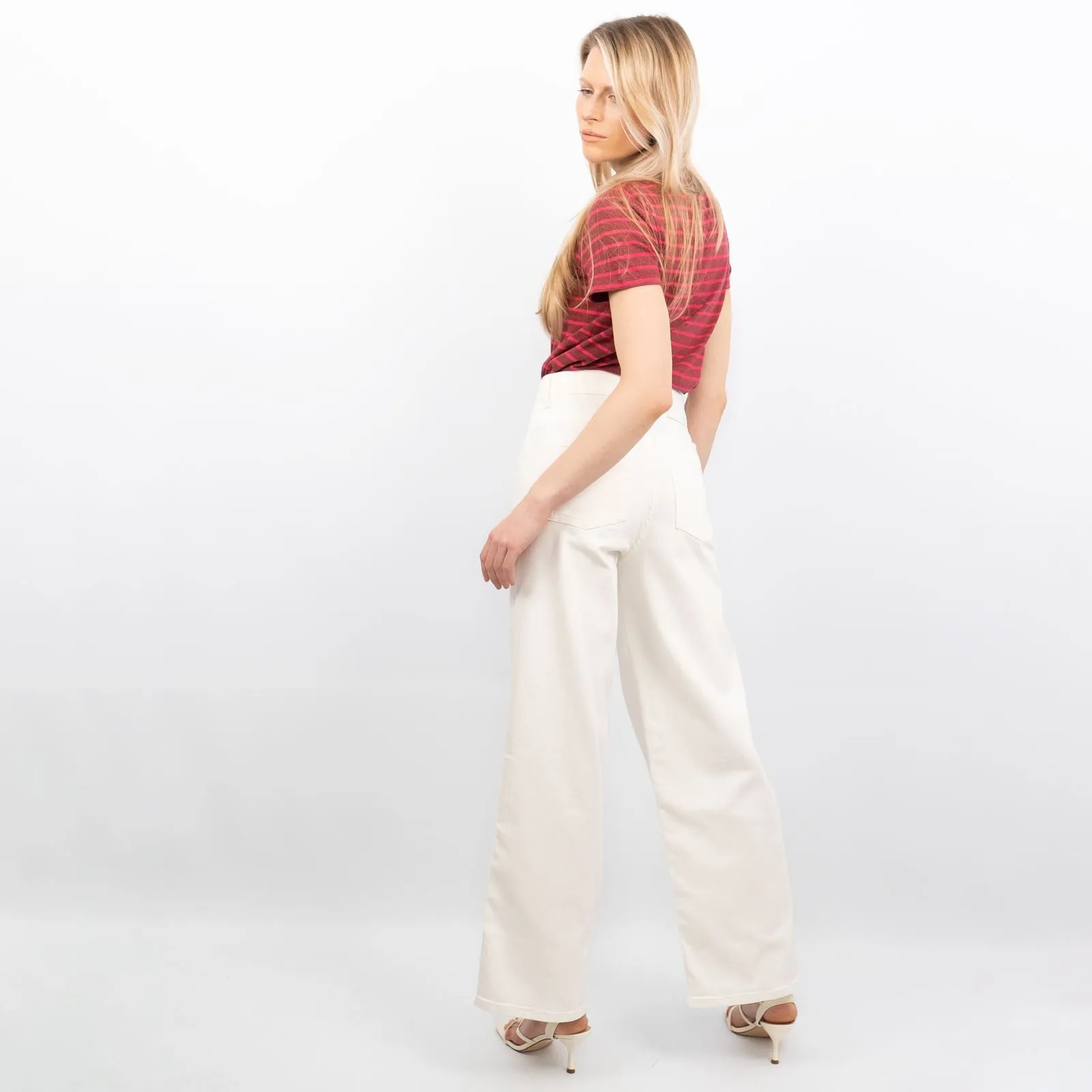 M&S Autograph High Waist Wide Leg Ivory Jeans