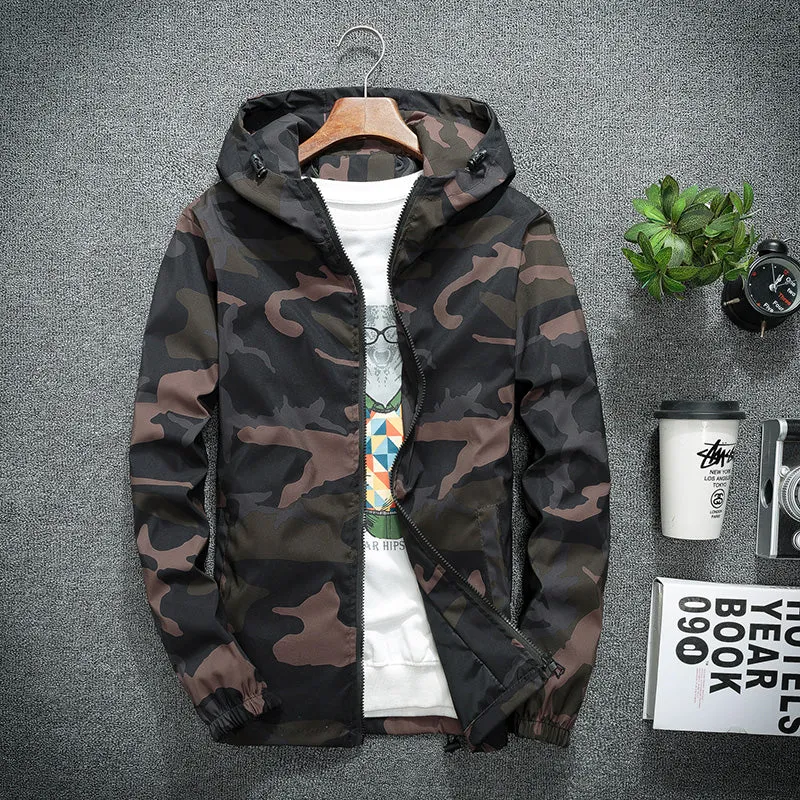 Men's Spring Waterproof Camouflage Hooded Windbreaker