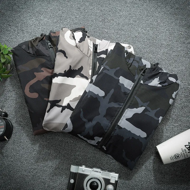 Men's Spring Waterproof Camouflage Hooded Windbreaker