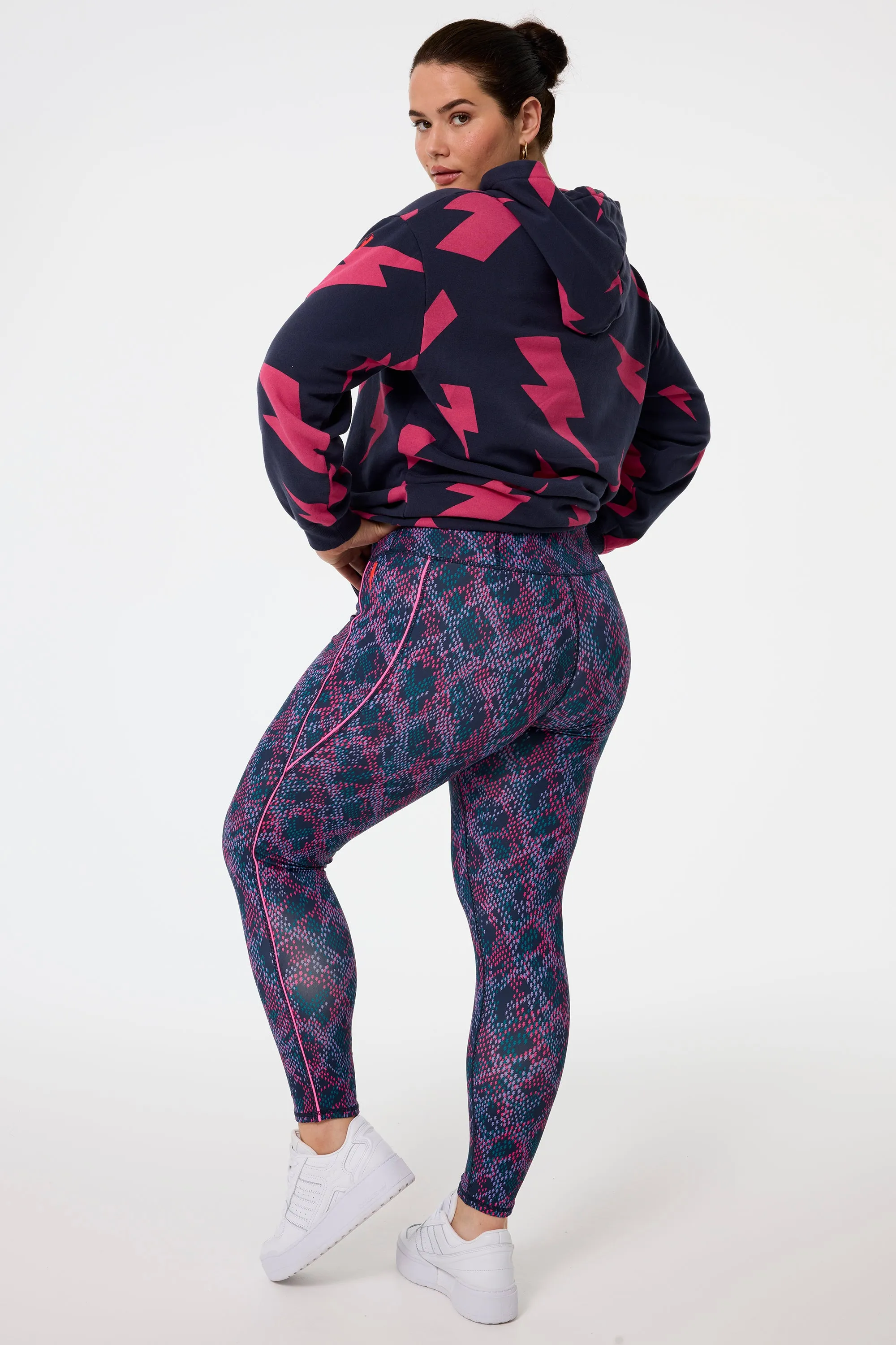 Navy with Pink and Lilac Lightning Bolt Snake Print Full Length Active Leggings