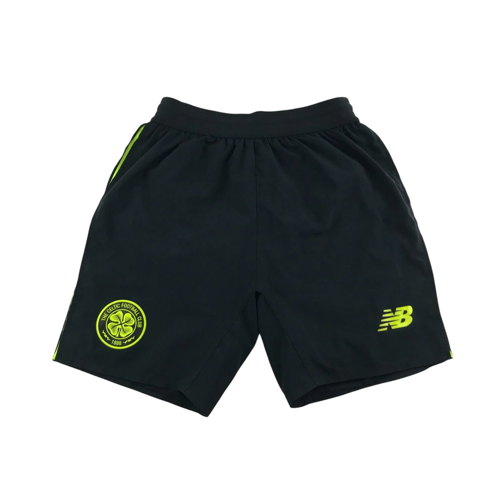 New Balance Celtic FC Football shorts 10-11 years black with neon yellow detailing