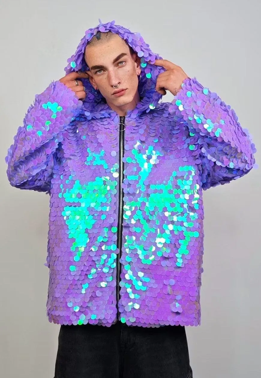 Purple haze sequin jacket hooded mermaid Eras bomber