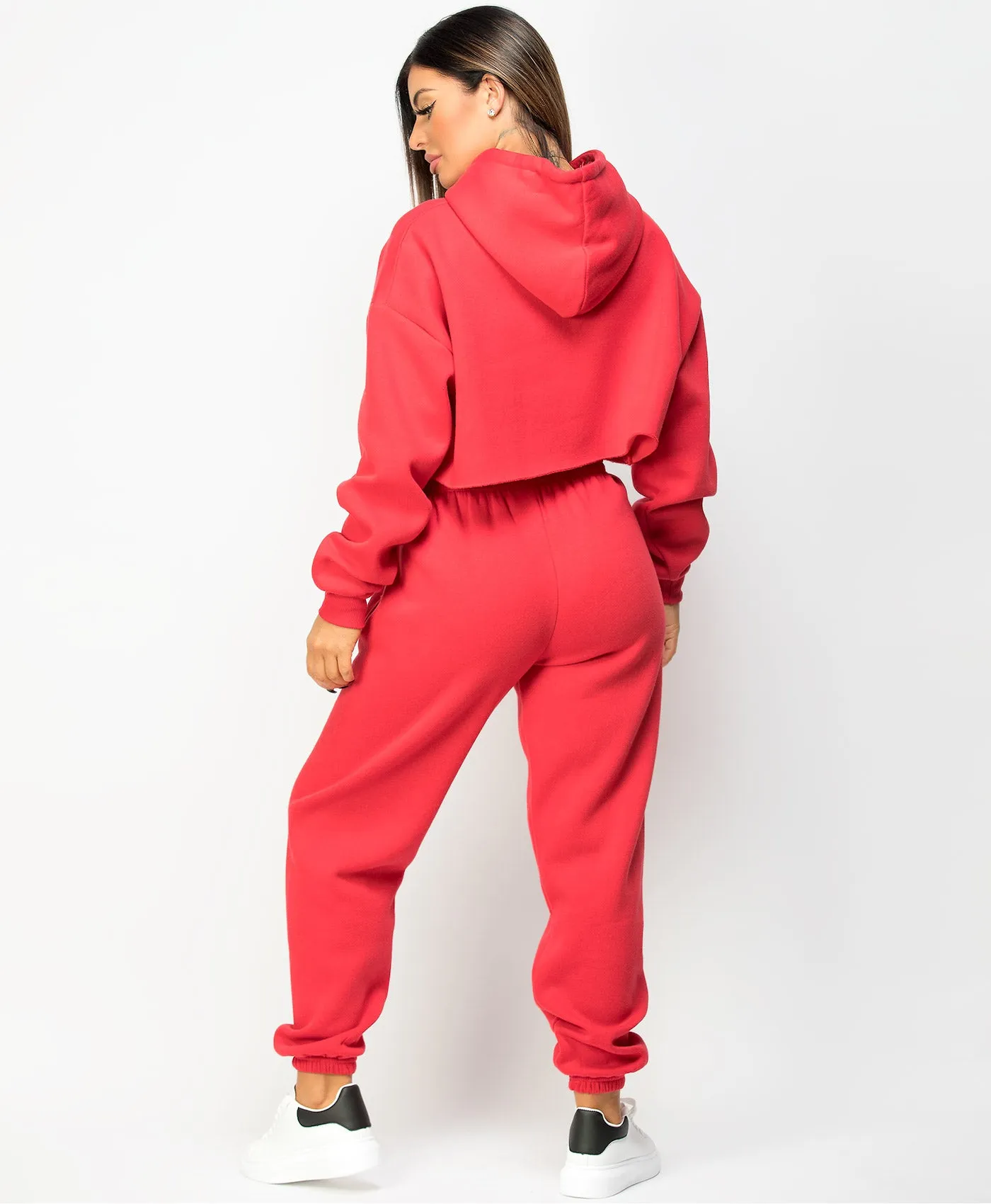 Red Oversized Cropped Hoodie & Joggers Loungewear Set