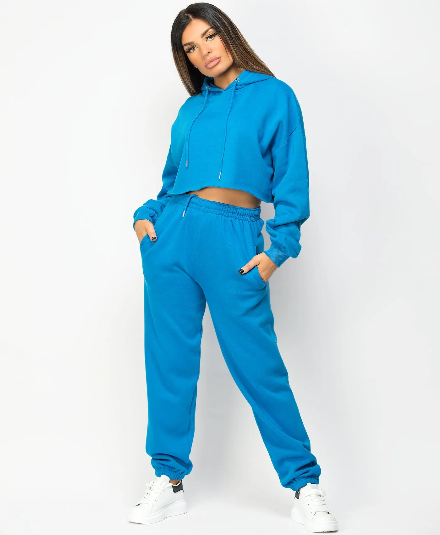 Royal Blue Oversized Cropped Hoodie & Joggers Loungewear Set