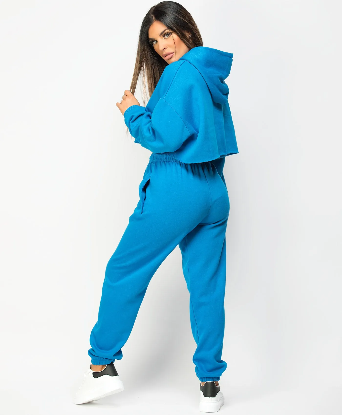 Royal Blue Oversized Cropped Hoodie & Joggers Loungewear Set