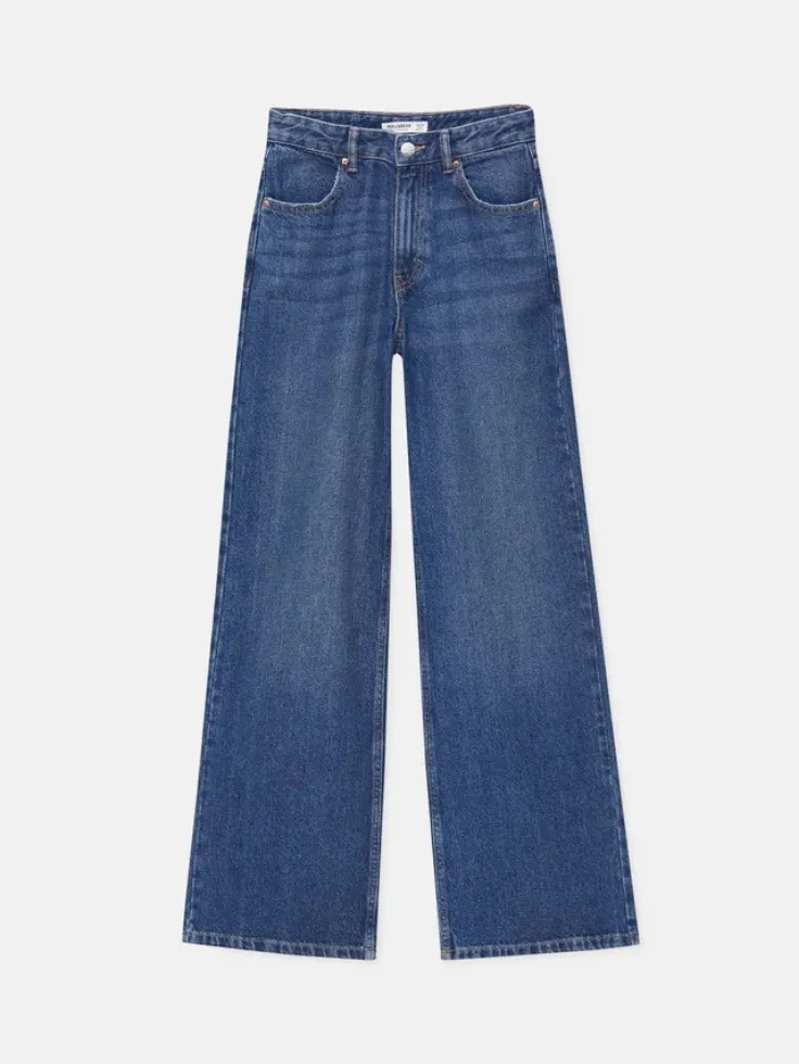 SGW - Mid Blue Retro Wash High Waist Wide Leg Jeans