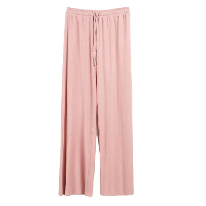 Sheer Straight Cut Wide Leg Pants with Elastic Waist Band