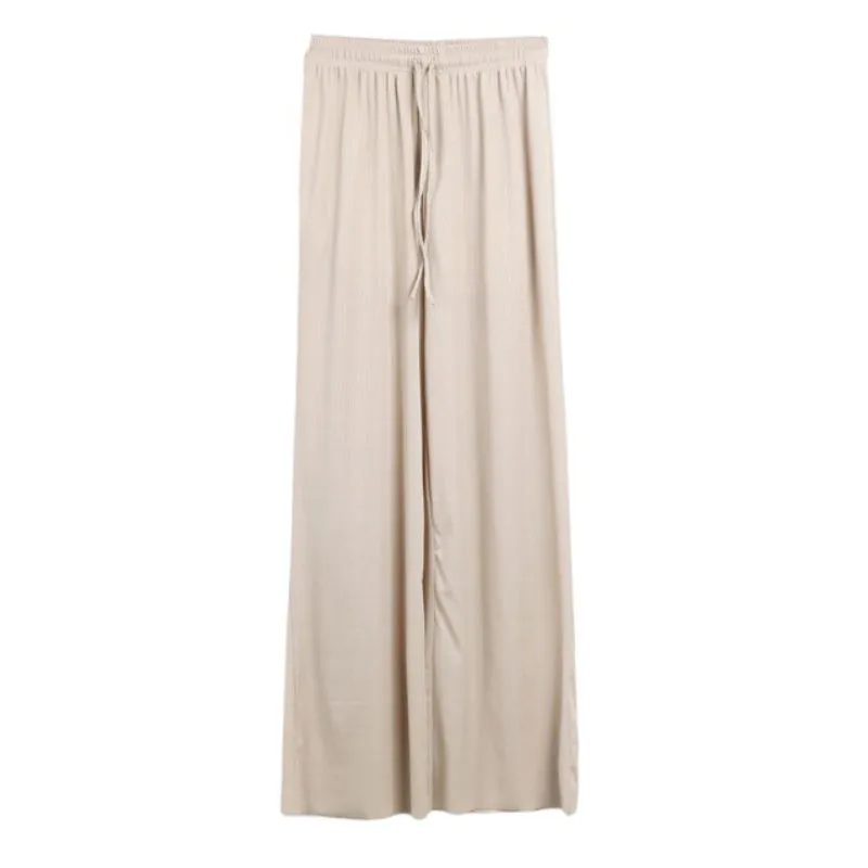 Sheer Straight Cut Wide Leg Pants with Elastic Waist Band