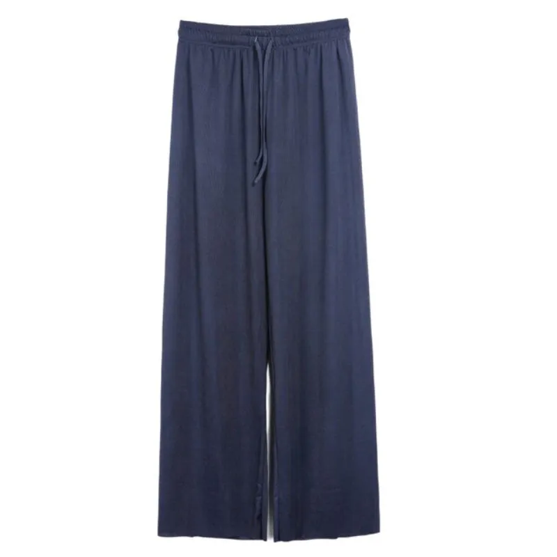 Sheer Straight Cut Wide Leg Pants with Elastic Waist Band