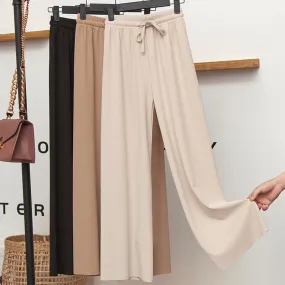 Sheer Straight Cut Wide Leg Pants with Elastic Waist Band