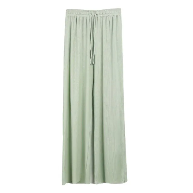 Sheer Straight Cut Wide Leg Pants with Elastic Waist Band