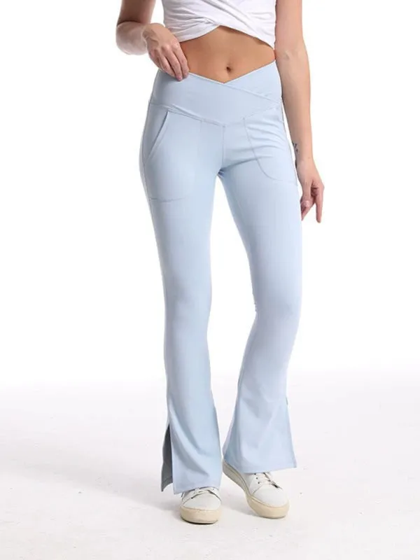 Slit Micro High Waist Elastic Hip Lifting Abdomen Dance Casual Sports Trousers